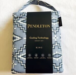 NEW Pendleton Cooling Aztec Southwestern Print Sheet Set - Blue White, King Size